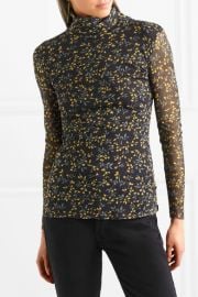 GANNI   Tilden floral-print mesh turtleneck top at Net A Porter